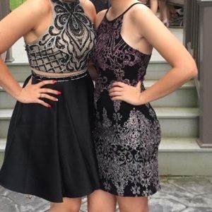 Black and pink sequins mini dress